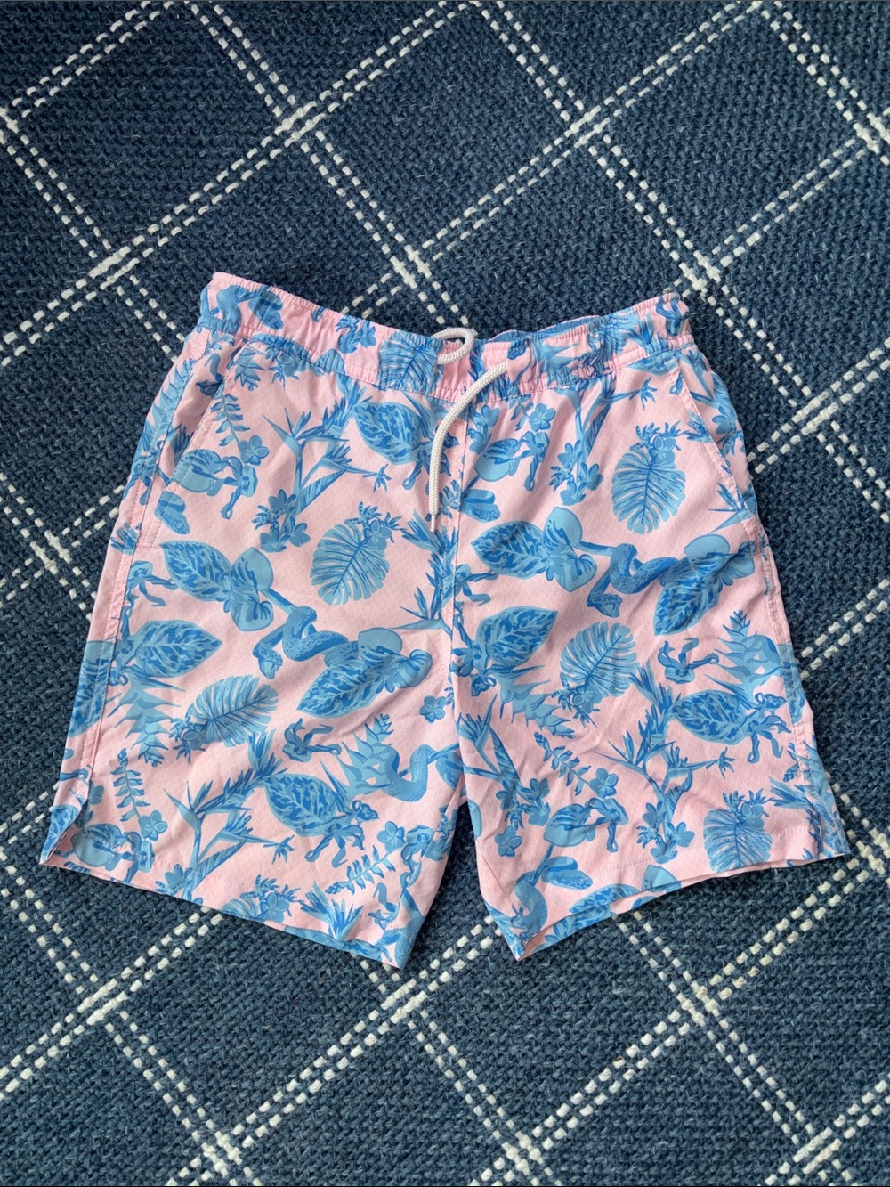 Peter Millar Pink and Blue Tropical Flamingo Swim Trunks - Kids